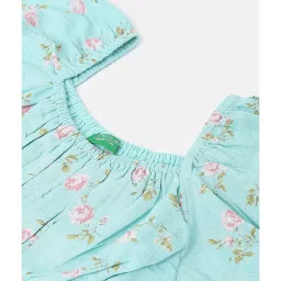 United Colors of Benetton Kids Mint Green Floral Print Dress image 3
