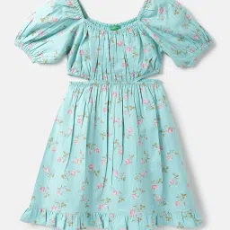 United Colors of Benetton Kids Mint Green Floral Print Dress image 1