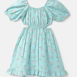United Colors of Benetton Kids Mint Green Floral Print Dress image 2