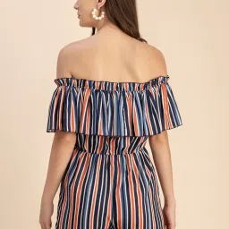 Moomaya Navy & Orange Georgette Striped Playsuit image 2