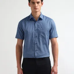 Arrow Blue Cotton Regular Fit Printed Shirt-image-22