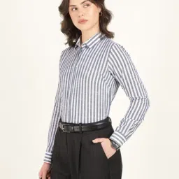 Hancock White & Blue Cotton Striped Shirt-picture-27