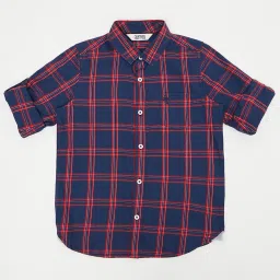 Cantabil Boys Navy & Red Cotton Chequered Full Sleeves Shirt image 3