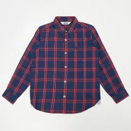 Cantabil Boys Navy & Red Cotton Chequered Full Sleeves Shirt image 1