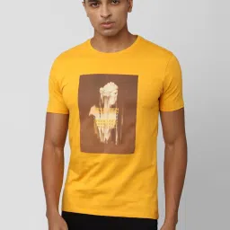 V Dot Yellow Cotton Slim Fit Printed T-Shirt image 1
