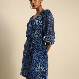 DODO & MOA Blue & Black Animal Print Wrap Dress image 1