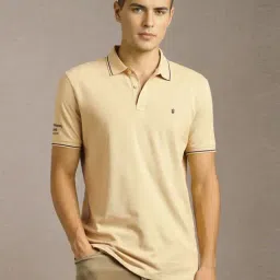 Louis Philippe Beige Slim Fit Polo T-Shirt-image-19