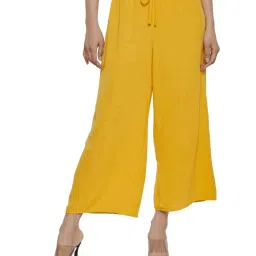 PATRORNA Mustard Cotton Blend Relaxed Fit Mid Rise Capris image 1