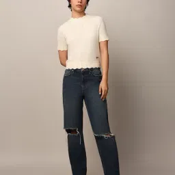 Only Beige Self design Crop Top image 5