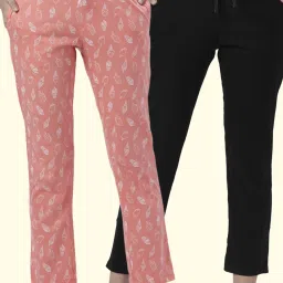 Dreamz by Pantaloons Pink & Black Cotton Printed Pyjamas - Pack Of 2 image 1