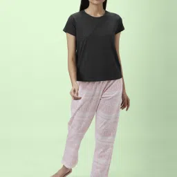 Dreamz by Pantaloons Grey & Pink Cotton Printed Top Pyjama Set image 1