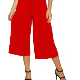 PATRORNA Red Cotton Blend Relaxed Fit High Rise Capris image 1