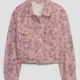 GAP Girls Pink Cotton Floral Denim Jacket-image-22