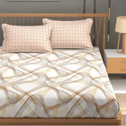 Florida BS-Bright Beige Cotton 180 TC King Size Bedsheet With 2 Pillow Covers image 2