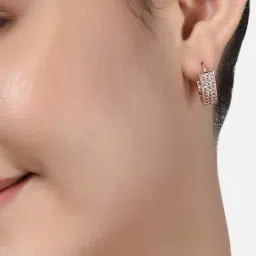 Zaveri Pearls Set of 2 Rose Gold Contemporary Cubic Zirconia Brass Hoop & Drop Earrings - ZPFK11142 image 2