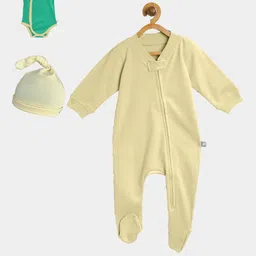 cherrytoes Infants Yellow & Green Solid Sleepsuit 3 Piece Set-picture-15