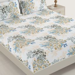 SWAYAM White & Grey Floral 160 TC Cotton 1  Queen Bedsheet with 2 Pillow Covers-picture-11
