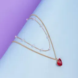 Jewelz Layered Chain Necklace With Heart Shaped Pendant and Pearls for Girls & Women-picture-18