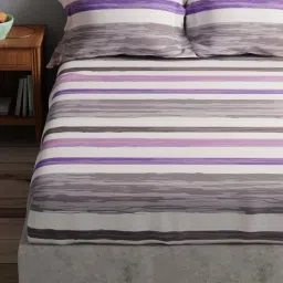 BIANCA Amolina Grey & Purple Cotton 135 TC 115 GSM Double Size Bedsheet With Pillow Covers image 2