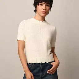 Only Beige Self design Crop Top image 2