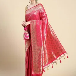 Mohey Rani Pink Silk Woven Saree With Unstitched Blouse image 1