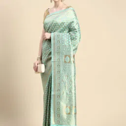 Mohey Blue Silk Woven Saree With Unstitched Blouse image 1