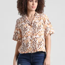 Only Brown & White Viscose Printed Shirt image 2
