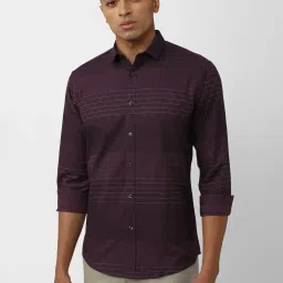 V Dot Maroon Cotton Slim Fit Checks Shirt image 1
