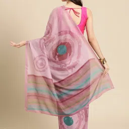 Silk Land Pink Silk Printed Saree With Unstitched Blouse image 2