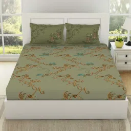 SPACES Lattice Icicle Cotton 144 TC Large King Size Bedsheet With Pillow Covers image 1