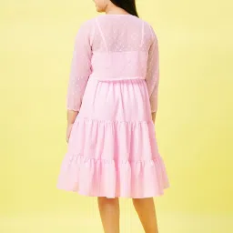 StyloBug Girls Pink Self Pattern Dress image 2