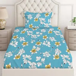 Layers Bologna Blue Cotton 150 TC Single Size Bed Sheet with Pillow Cover-image-23