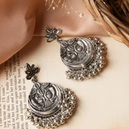 Teejh Brinda Silver Oxidized Dangler Earrings-image-4