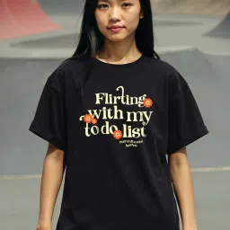 Bewakoof Black Commitment Typography Boyfriend T-shirt image 1