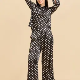 Sweet Dreams Black Satin Polka Dots Pyjama Set image 1