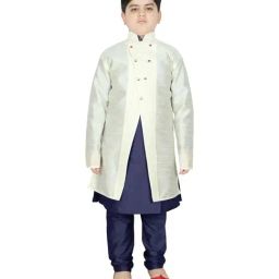 SG Yuvraj Kids White & Navy Textured Pattern Full Sleeves Kurta Set-picture-39