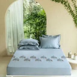 DDECOR Live beautiful Damask Frost Blue 210 TC Cotton King Bed Sheet with 2 Pillow Covers-image-82