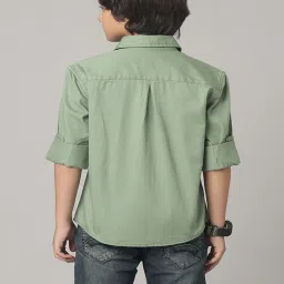 Under Fourteen Only Kids Green Solid Full Sleeves Shirt image 2