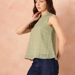 all about you Vertically Self-Striped High-Neck A-Line Top image 4