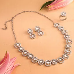 Zaveri Pearls Silver Tone Austrian Diamonds Contemporary Necklace Earring & Ring Set-ZPFK17288 image 2