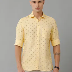 Linen Club Yellow Regular Fit Printed Linen Shirt image 1