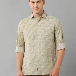 Linen Club Green Regular Fit Printed Linen Shirt image 1