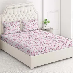 Layers Firenze Pink Cotton 144 TC King Flat Bed Sheet With 2 Pillow Covers image 2