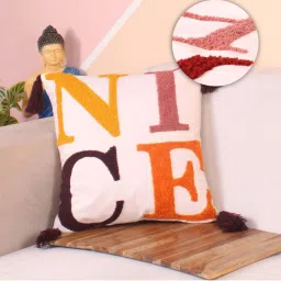 STITCHNEST Multicolor Polycotton Hand Crafted Embroidered Bohemian Nice Cushion Cover image 2