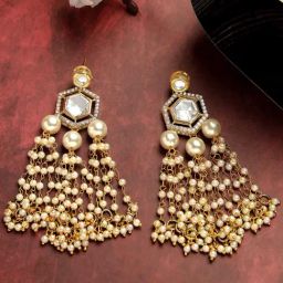 Karatcart Gold-Plated Designer Polki Kundan Dangler Earrings for Women-picture-42