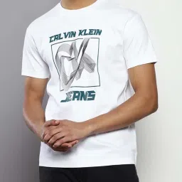 Calvin Klein Bright White Cotton Regular Fit Printed T-Shirt image 1