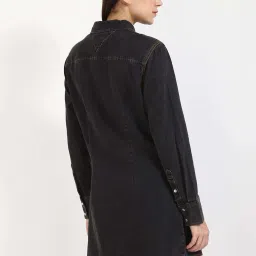 Tommy Hilfiger Black Cotton Solid A-Line Dress image 2
