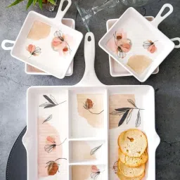 Servewell White & Pink Melamine Khana Khazana 5 Serving Platter image 1