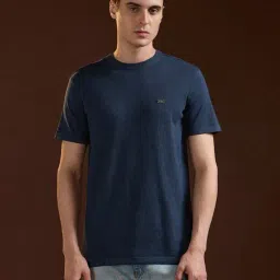 The Bear House Blue Regular Fit Solid T-Shirt-image-5