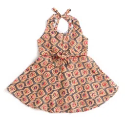 The Magic Wand Kids Peach & Grey Cotton Printed Dress image 2